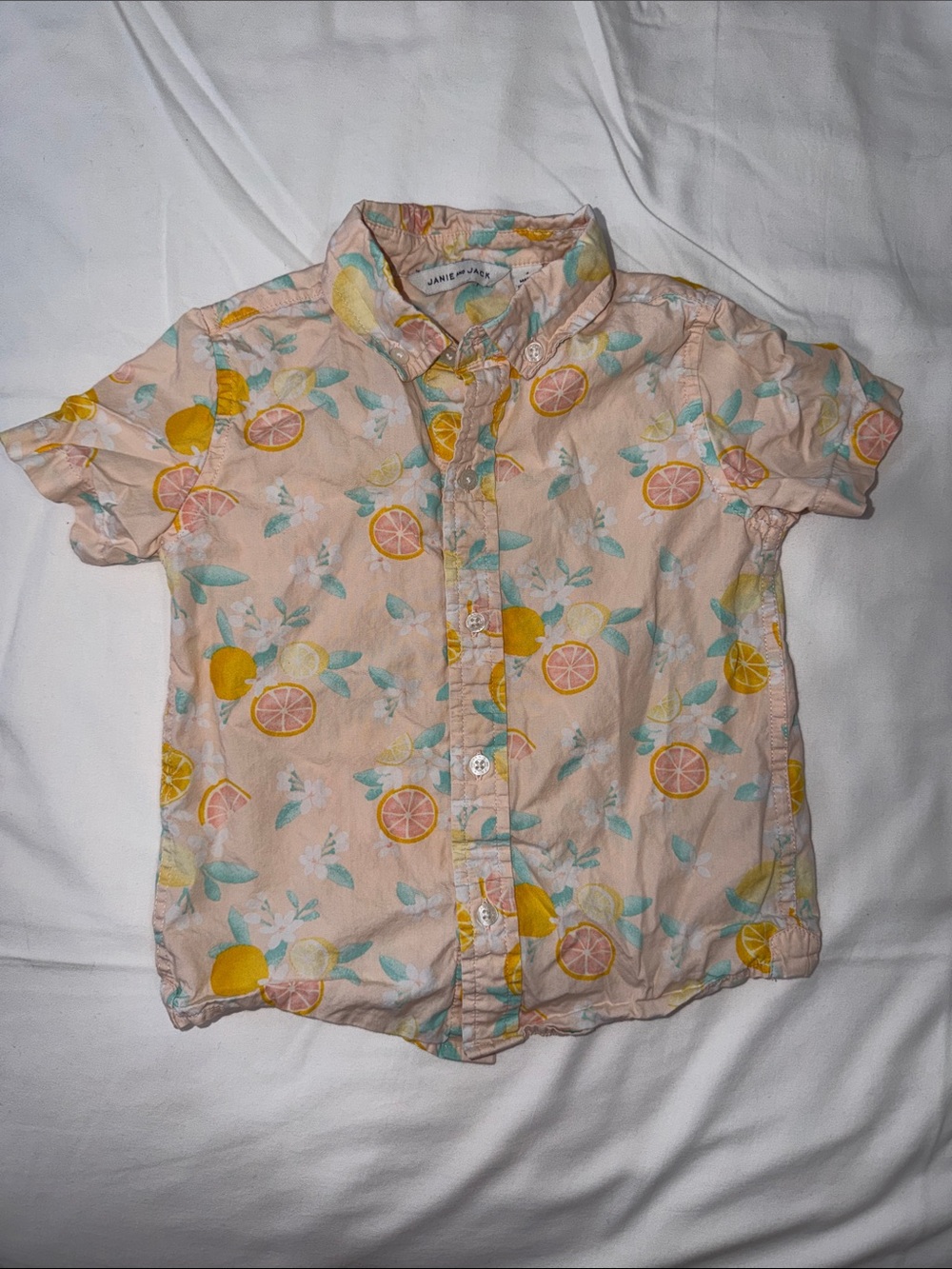 Janie and Jack Light Pink Citrus Short Sleeve Button-Front Shirt